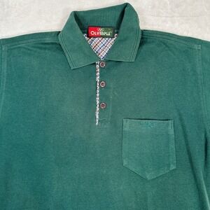 VTG Olympia Shirt Mens XL Polo Forest Green Short Sleeve Pocket Plaid Trim Y2K